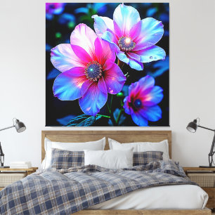 Neon Bloom Bloem Magische Gloed Ontwerp Canvas Afdruk