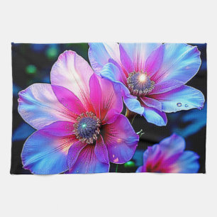 Neon Bloom Bloem Magische Gloeiende Ontwerp Theedoek
