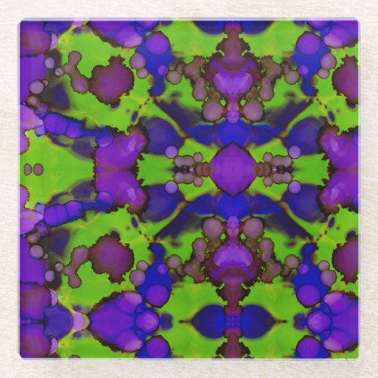 Neon Bloomstorm Glazen Onderzetter (Voorkant)