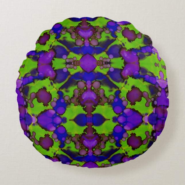 Neon Bloomstorm Rond Kussen (Voorkant)