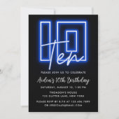 Neon Blue 10th Birthday Invitation (Devant)
