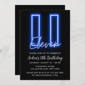 Neon Blue 11e anniversaire Invitation (Devant / Derrière)