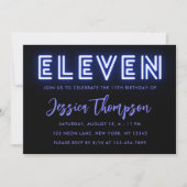 Neon Blue 11e anniversaire Invitation (Devant)