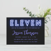 Neon Blue 11e anniversaire Invitation (Debout devant)