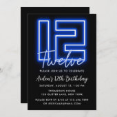 Neon Blue 12e anniversaire Invitation (Devant / Derrière)