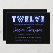 Neon Blue 12e anniversaire Invitation (Devant / Derrière)