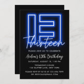 Neon Blue 13e anniversaire Invitation (Devant / Derrière)