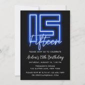 Neon Blue 15e anniversaire Invitation (Devant)