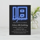 Neon Blue 18e anniversaire Invitation (Debout devant)