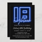 Neon Blue 18e anniversaire Invitation (Devant / Derrière)