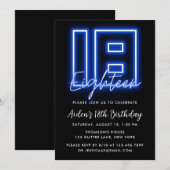 Neon Blue 18th Birthday Invitation Kaart (Voorkant / Achterkant)