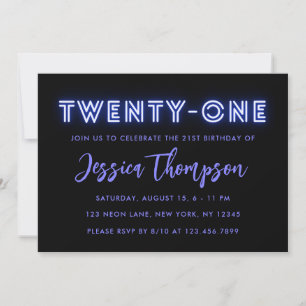 Neon Blue 21st Birthday Invitation Kaart