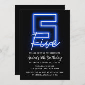 Neon Blue 5e anniversaire Invitation (Devant / Derrière)