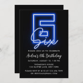 Neon Blue 6e anniversaire Invitation (Devant / Derrière)
