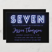 Neon Blue 7th Birthday Invitation (Devant / Derrière)