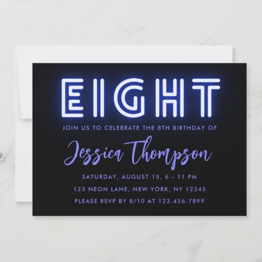 Neon Blue 8e anniversaire Invitation (Devant)