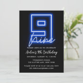 Neon Blue 9th Birthday Invitation (Debout devant)