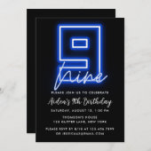 Neon Blue 9th Birthday Uitnodiging (Voorkant / Achterkant)