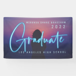 Neon Blue Afstuderen foto Spandoek