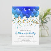 Neon Blue Balloons Retraite Party Invitation (Debout devant)