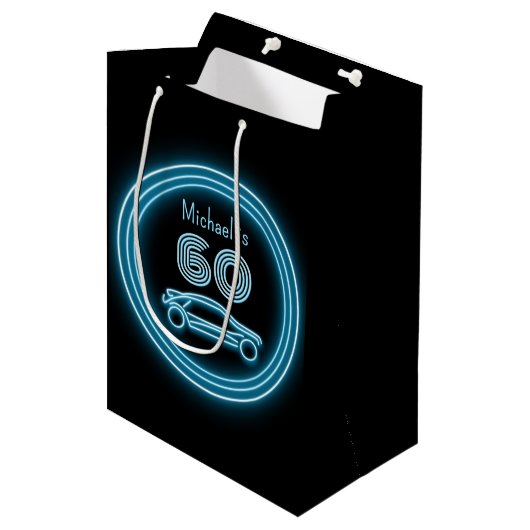 Neon Blue Car on Black - Milestone Age - Man Medium Cadeauzakje (Voorkant Gekanteld)