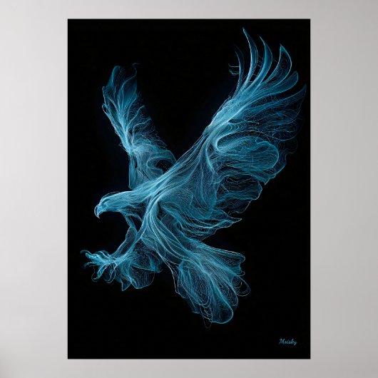 Neon Blue Eagle Futuristic Filament Wall Art Poster (Voorkant)