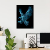 Neon Blue Eagle Futuristic Filament Wall Art Poster (Thuiskantoor)