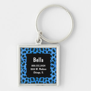 Neon Blue en Black Leopard Fur Pet ID Tag Sleutelhanger