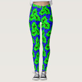 Neon Blue en Green Bold Leafy Pattern Leggings (Voorkant)
