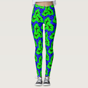 Neon Blue en Green Bold Leafy Pattern Leggings