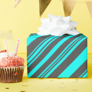 Neon Blue en Grey Stripes Cadeaupapier