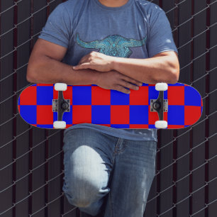 Neon Blue en Red Checkerboard  Skateboard