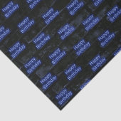 Neon Blue Gelukkige Verjaardag op Baksteen Tissuepapier (Detail)