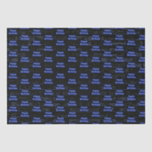 Neon Blue Gelukkige Verjaardag op Baksteen Tissuepapier