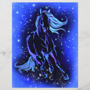 Neon Blue Horse bij Moonlight Sterrennacht Flyer