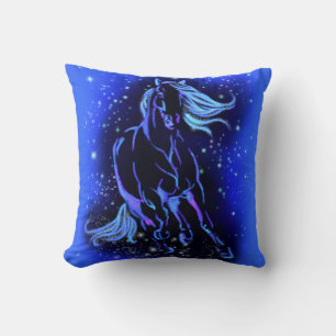 Neon Blue Horse bij Moonlight Sterrennacht  Kussen