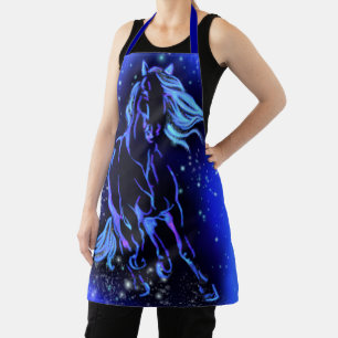Neon Blue Horse bij Moonlight Sterrennacht Schort