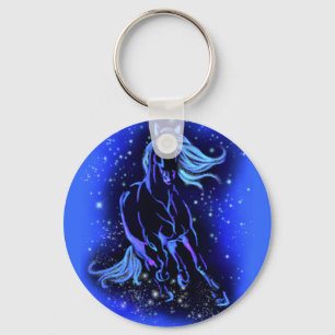 Neon Blue Horse bij Moonlight Sterrennacht Sleutelhanger