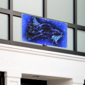 Neon Blue Horse bij Moonlight Sterrennacht  Spandoek (Buitenkant Gebouw)