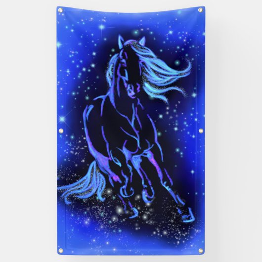 Neon Blue Horse bij Moonlight Sterrennacht  Spandoek (Verticaal)