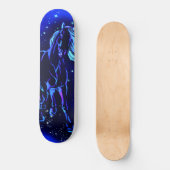 Neon Blue Horse in Moonlight Night Skateboard (Voorkant)