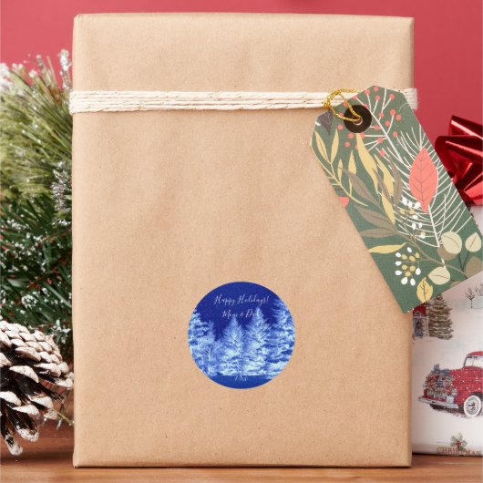 Neon Blue kerstboom Ronde Sticker (Feestdagen)