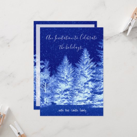 Neon Blue Kerstmis - Uitnodiging (Voorkant / Achterkant in situ)