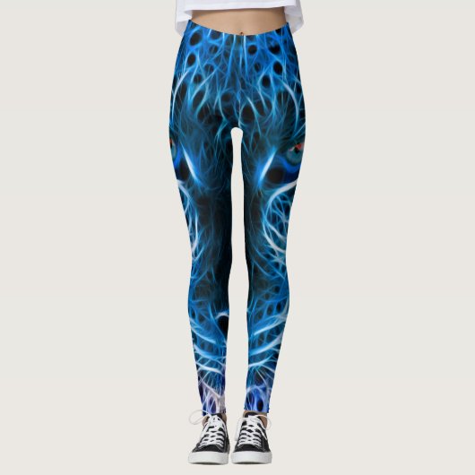 Neon Blue Leopard Print Leggings & Yogabroek (Voorkant)