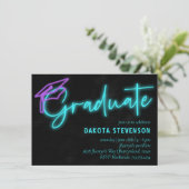 Neon Blue Light Glow | Modern Retro-Afstuderen Kaart (Staand voorkant)