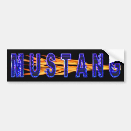 Neon Blue Mustang en Flames Bumpersticker (Voorkant)