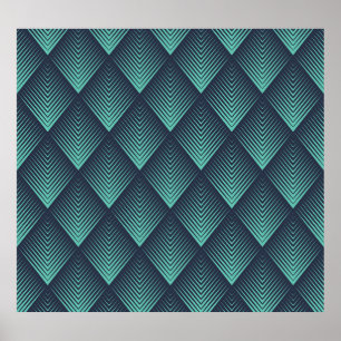 Neon Blue Op-Art Chevron. Poster