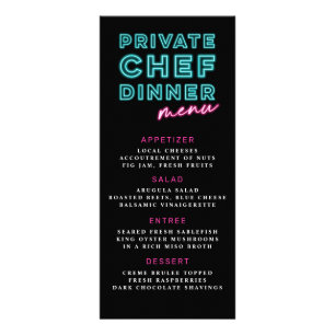 Neon Blue & Pink Menu Dîner Chef Privé Menu