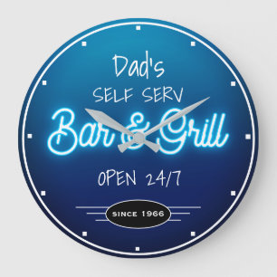 Neon Blue Script Dad's of Any Name Bar Grill Grote Klok