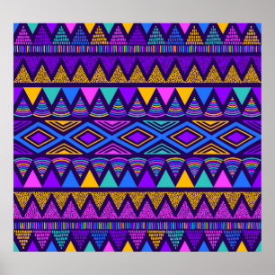 Neon Blue: Tribal Navajo patroon Poster